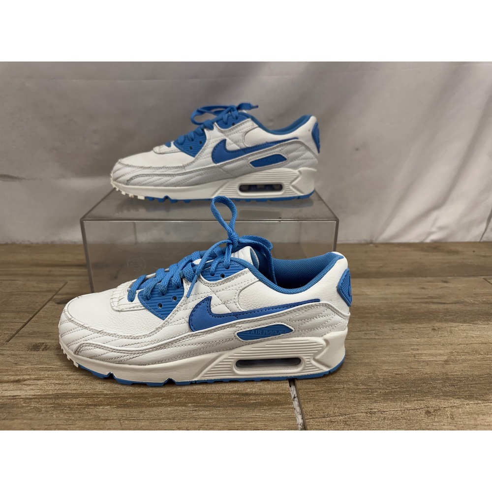 Nike Air Max 90 White Laser Blue‎ Sneakers DJ3175-991 Womens 9 Low Top Shoes - Picture 2 of 9